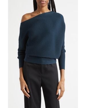 Reiss Lorna Rib Knit Off The Shoulder Top - Blue