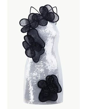 Malva Florea Sequin Mini Dress With Layered Floral Appliques - Black