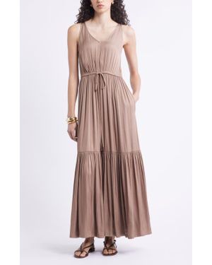Nordstrom Sleeveless Satin V-Neck Maxi Dress - Multicolor