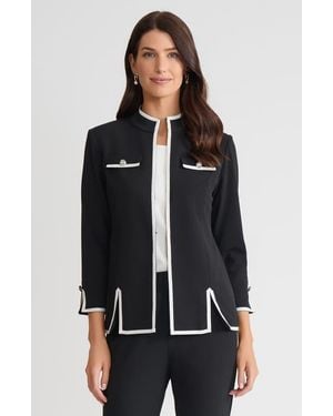 Ming Wang Tailored Stretch Deco Crepe Contrast Trim Jacket - Black