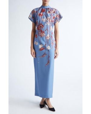 Lela Rose Stella Floral Stretch Crepe Dress - Blue