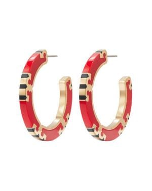 Tory Burch T-Stripe Hoop Earrings - Red