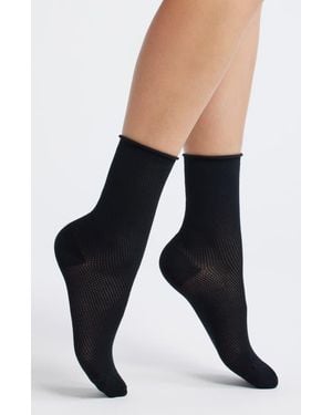 Casa Clara Rivi Cotton Blend Pointelle Crew Socks - Black