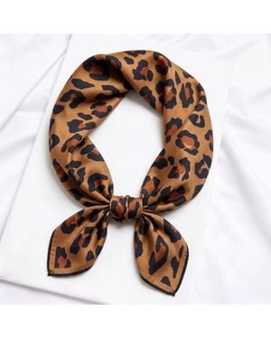 SILKSILKY Pure Silk Printed Square Scarf For - Brown