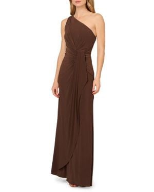 Adrianna Papell One-Shoulder Jersey Gown - Brown