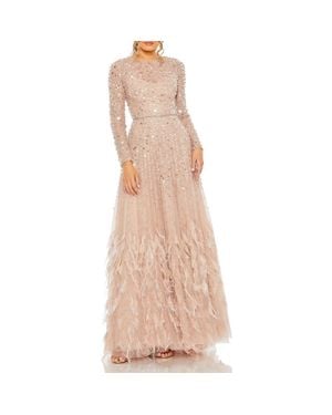 Mac Duggal Disc Embellished Sequin Gown With Feather Detail - Pink