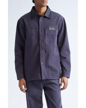 Palmes Leather Collar Twill Overshirt - Blue