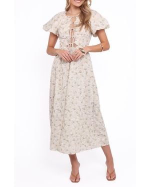 Petal & Pup Kathleen Puff Sleeve Tie Front Maxi Dress - Natural