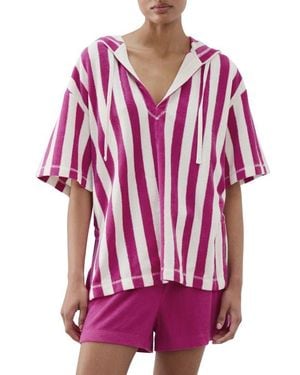 Mango Hooded Cotton Blend Pajama Shirt - Red