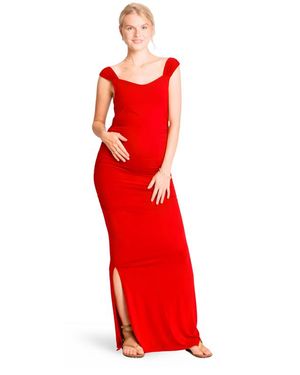 Nom Maternity Zoey Sweetheart Neck Maternity Maxi Dress - Red
