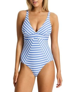Sea Level Striped Scoop Back One-Piece Swimsuit - Blue