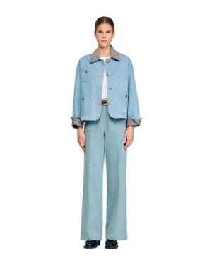 Sandro Plaid Collar Denim Jacket - Blue
