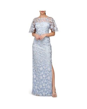JS Collections Brooke Floral Embroidered Column Gown - Blue