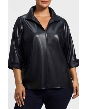 Foxcroft Agnes Faux Leather Long Sleeve Popover Top - Black