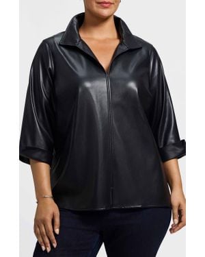 Foxcroft Agnes Faux Leather Long Sleeve Popover Top - Black