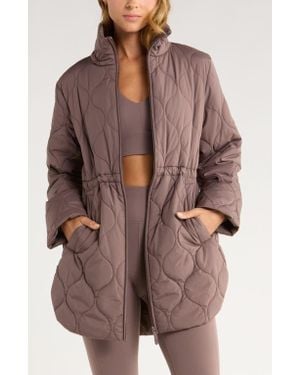 Zella Skyline Longline Quilted Jacket - Brown