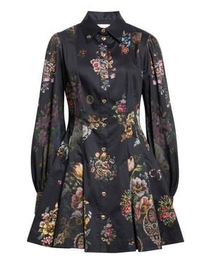 CAMILLA Floral Long Sleeve Stretch Cotton Shirtdress - Black