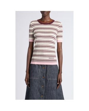 Moncler Stripe Rib Short Sleeve Cotton Sweater - Multicolor