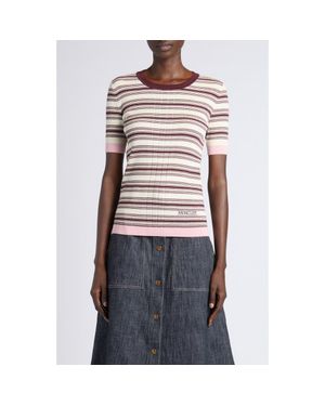 Moncler Stripe Rib Short Sleeve Cotton Sweater - Multicolor