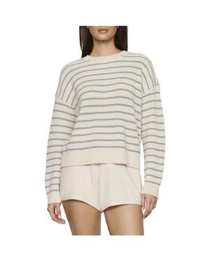 Eberjey Stripe Crewneck Cotton Blend Sweater - Natural