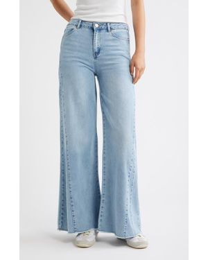 Tractr Raw Hem Wide Leg Jeans - Blue