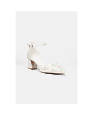 Prologue Shoes Lorelai Block Heel Embroidered Bridal Pump - White