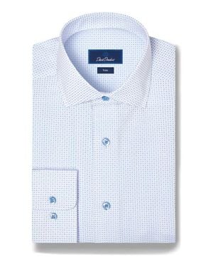 David Donahue Trim Fit Geometric Dress Shirt - Blue