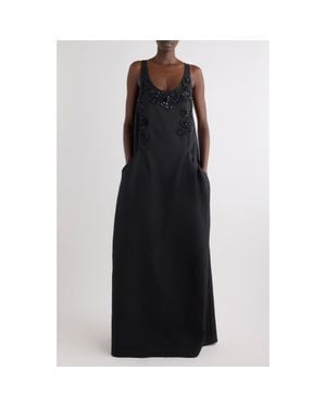 Dries Van Noten Beaded Rounded Wool & Silk Evening Gown - Black