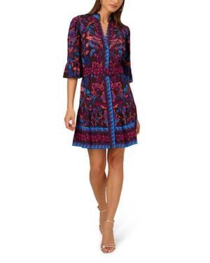 Adrianna Papell Floral Flounce Belted Dress - Blue