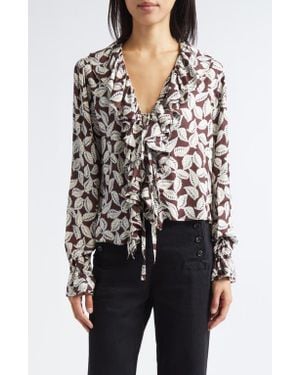 Bode Paper Birch Print Tie Front Top - White