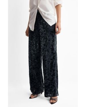 Mango Devoré Velvet Straight Leg Pants - Black