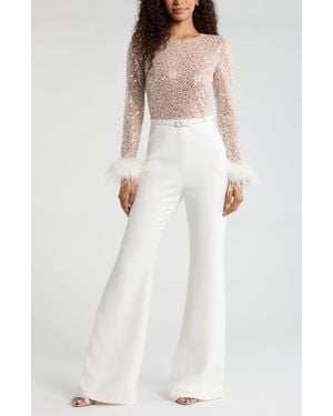 Nadine Merabi Amelia Sequin Flare Leg Jumpsuit - White