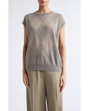 Johnstons of Elgin Clan Argyle Plaid Cashmere Sweater Vest - Gray