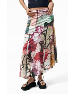 Desigual Patchwork Print Asymmetric Skirt - White