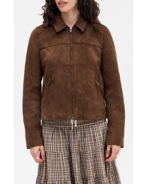 BDG Faux Suede Zip Jacket - Brown