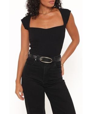 Petal & Pup Maura Rib Sweetheart Neck Top - Black