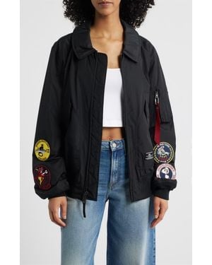 Alpha Industries Patch Detail Relaxed Fit Flight Jacket - Black