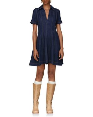 Avec Les Filles Seamed Collared Denim Minidress - Blue