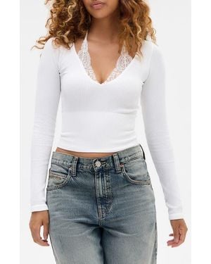 BDG Seeing Double Layered Look Rib Knit Top - White