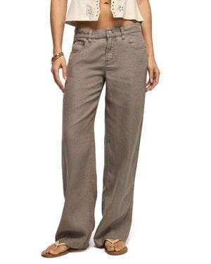 Lucky Brand Baggy Wide Leg Linen Pants - Gray