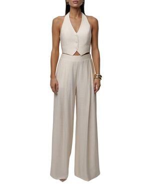 JLUXLABEL Tropical Daze Halter Top & Wide Leg Pant Set - Natural