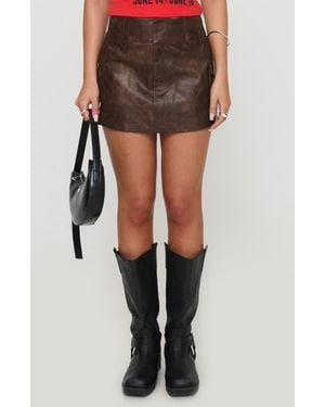 Princess Polly Domenic Washed Faux Leather Cargo Miniskirt - Black