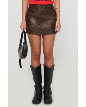 Princess Polly Domenic Washed Faux Leather Cargo Miniskirt - Black