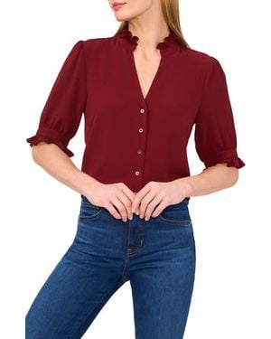 Cece V-Neck Button-Up Shirt - Red