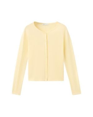 Mango Fine Knit Crewneck Cardigan - Natural