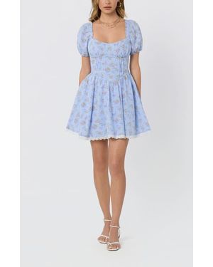 Astr Ilianna Floral Border Print Minidress - Blue