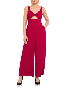 Endless Rose Plissé Cutout Wide Leg Jumpsuit - Red