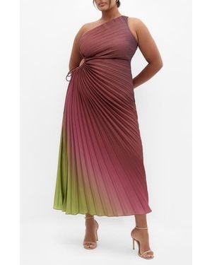 City Chic Aliza Print Cutout One-Shoulder Maxi Dress - Red