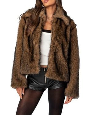 Edikted Faux Fur Jacket - Brown