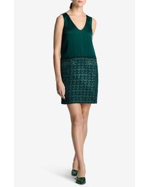 St. John Metallic Tweed & Twill Sleeveless Dress - Green